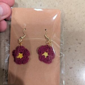 Floral Crochet Earrings in Burgundy and Gold